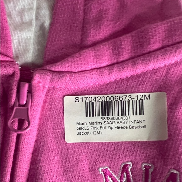 Miami Marlins girls Hoodie Bright Pink nwt size 12month - Picture 4 of 4